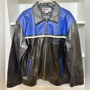VINTAGE PEPSI NEXT GENERATION MENS LEATHER JACKET Black & Blue, SIZE LARGE